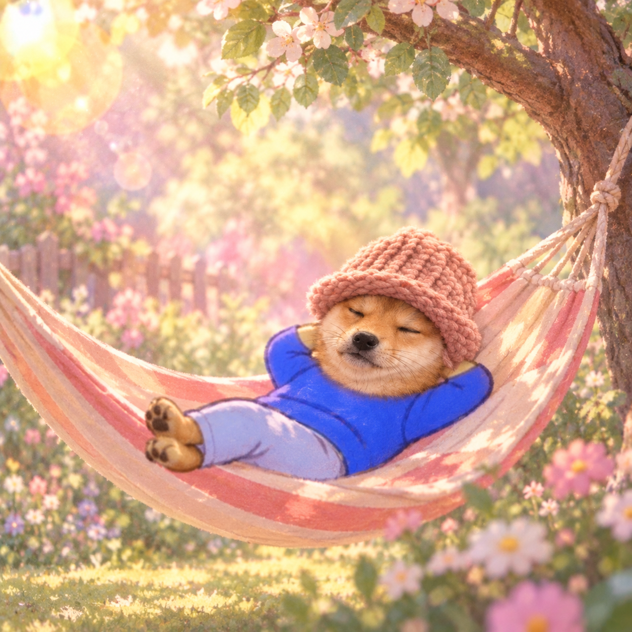 Dog wif zen relaxing in a hammock